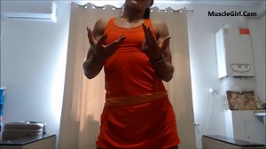 Veiny female muscle woman flexing bicep