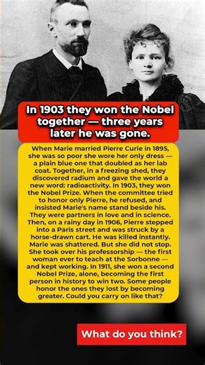 In 1903 they won the Nobel together —three years later he was gone #MarieCurie #PierreCurie #history