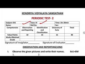 Class 3 EVS PT-2 Sample Question Paper for Kendriya Vidyalaya Students by KV Teacher