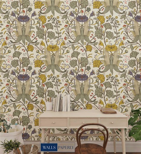 Art Nouveau Floral Pattern Wallpaper Elegant Botanical Wall Mural - Etsy