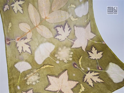 Ecoprinted Silk Scarf: Maple, Walnut, Ginko Botanical Print, Green, Natural Dye - Etsy