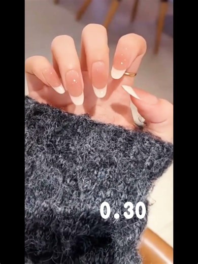 French style medium long style, white border, nude color gradient simple light luxury press on nails