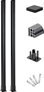 2 Corner Post for 6ft Outdoor Privacy Fence Panels, Matte Black Metal Wood Fence Post, No Dig Hard Surface Mount.