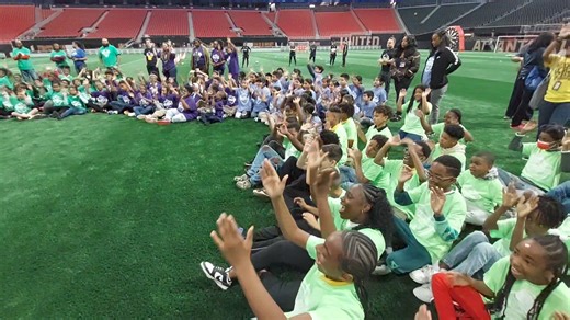 BEST FIELD DAY EVER!!!! 300 elementary school students get to spend the day playing on the field at Mercedes-Benz Stadium for SCANA Energy Field Day! The event celebrates their hard work all year at the after-school SCANA Energy Homework Centers. And if anyone knows how to lead a dance party...it's Freddie Falcon! | Paul Milliken FOX 5