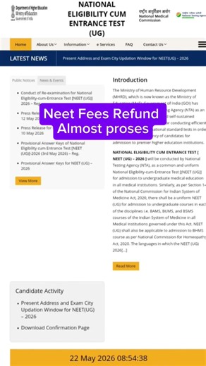 Neet exam fees refund process 👍 #neet2026 #ntanotice #examfees #refund #neetexamfeeshrefund