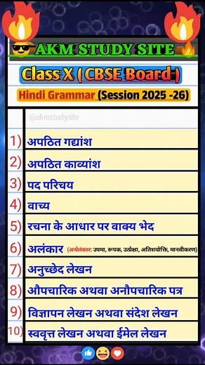 Class 10 Syllabus 2025-26 (Hindi Grammar)| CBSE syllabus | Hindi Grammar syllabus class 10 cbse 2025