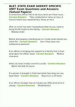 BLET STATE EXAM SHERIFF SPECIFIC UNIT Exam Questions and Answers Solved Papers