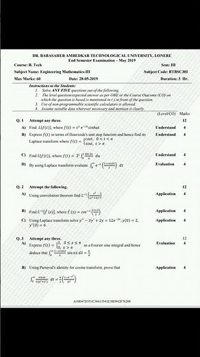 Exam question paper | Engineering Mathematics 3 2019 question paper | dbatu university #dbatu