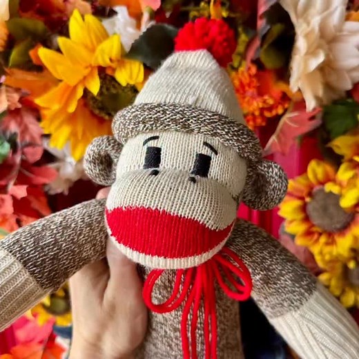 Vintage sock monkeys made from Nelson Knitting Company socks can be the most charming of them all. The tip on the heel, whether it is turned up or down, attributes to the monkey’s character and personality. “Rockford Red Heels” by Nelson Knitting Company were manufactured between 1932 and 1992. Fox River Mills is the current manufacturer of Rockford Red Heel socks, though the design of the heel has changed over the years. My sock monkeys are always created with new socks and materials. The socks