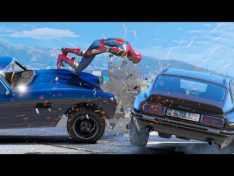 GTA 5 Iron Spiderman Car Crashes - Spider-Man Ragdolls (Euphoria physics)