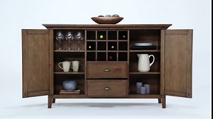 SIMPLIHOME Redmond SOLID WOOD 32 inch Wide Transitional Low Storage Cabinet in Rustic Natural Aged Brown for the Living Room, Entryway and Family Room