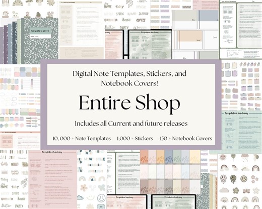 Whole Shop Digital Note Templates With Stickers and Notebook Covers Bundle for Goodnotes Samsung Notes Notability Lifetime All Access Pass - Etsy