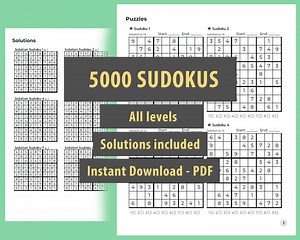 Extreme Sudoku Book: 5000 Puzzles With Solutions. From Beginner Sudoku to Expert Sudoku Instant Download, Sudoku Sheets to Print, PDF File - Etsy