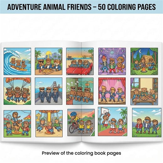 Animal Coloring Book – 50 Coloring Pages – Cute Animals – Kids Activity Book – Printable PDF - Etsy
