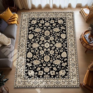 Black Persian Style Area Rug, Elegant Vintage Oriental Living Room Carpet Decor - Etsy