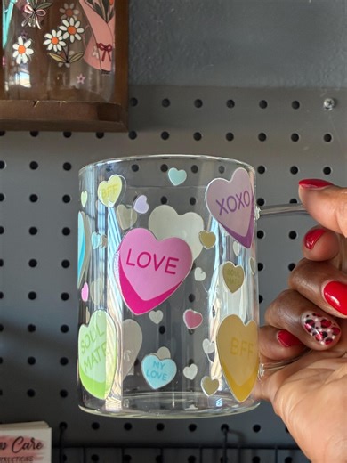 Valentines Day Glass Mug With Conversation Hearts | Cute Love Coffee Mug | Pink & Pastel Valentine Cup | Gift for Her | Galentine’s Gift - Etsy