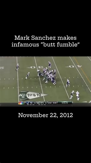 OTD in Sports Highlights on Instagram: "On this day in sports history (November 22, 2012), Mark Sanchez made his infamous “butt fumble, which was returned for a Patriots touchdown. The Patriots would beat the Jets by a score of 49-19. mark_sanchez #nfl #highlights #jets #patriots #marksanchez #buttfumble All video content is owned by the NFL. If you like this video, please give me a follow."