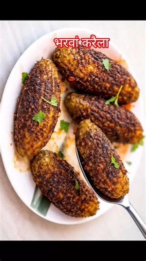 1 Minute Bharwa Karela Recipe 😋 | Crispy Stuffed Karela Fry | Karela Recipe #shorts.