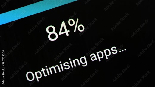 Optimizing apps generic loading bar on a mobile device smartphone tablet display, operating system OS software update, automatic application settings tweaking abstract concept, device maintenance