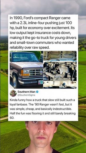 In 1990, Ford’s compact Ranger came with a 2.3L inline-four pushing just 100 hp, built for economy