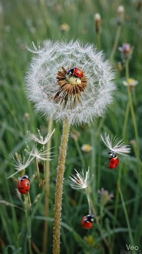 Ladybugs playing with dandelions🐞 #ladybugs #dandelions #minuscule