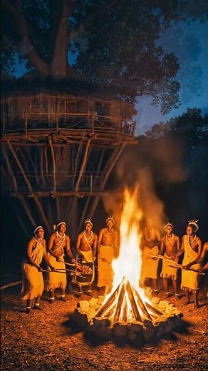 Primitive Tribe Builds a Tree House from Scratch Ancient Survival & Community Life #shorts