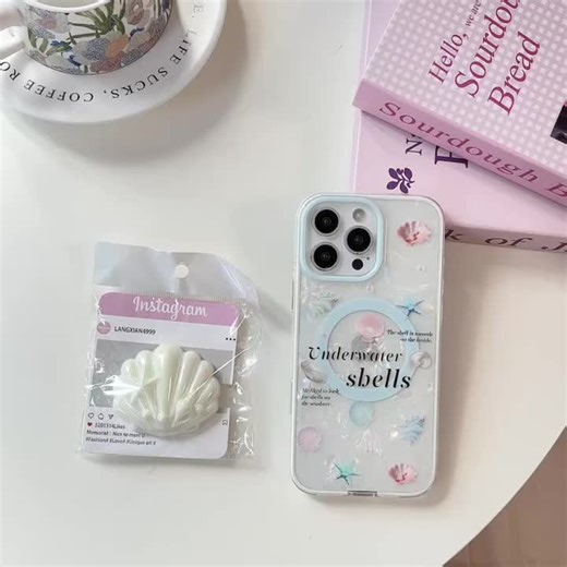 video, Fashion Conch Shell Starfish Magnetic Phone Case For iPhone 17 Pro 15 14 16 Pro Max Cover ...