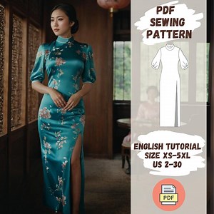 Cheongsam Dress Sewing Pattern | PDF Digital Download | Mandarin Collar With Side Slit | Sizes XS-5XL | US Letter & A0 Formats - Etsy