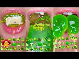 Satisfying ASMR Eating Green Food Emoji Challenge 🐸🪴🍏🟢