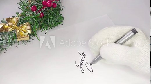 Christmas calligraphic signature of Santa Claus. Inscription on a white background by hand. Winter holiday, design of greeting cards and letters, banners and posters