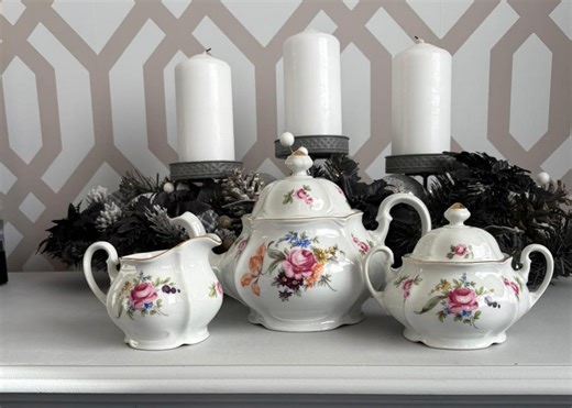 Fine Bohemian China Tea Set – Vintage Czechoslovakia Porcelain Teapot, Creamer & Sugar Bowl (1920s–1930s) - Etsy