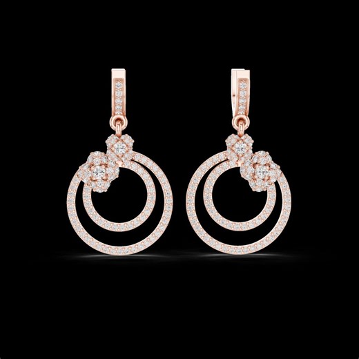 9k to 22k Rose Gold Diamond Double Halo Drop Earrings - Etsy