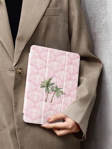 Two Coconut Trees Case Compatible With IPad Pad Air 8 (M4) 2026 (11/13 Inch),10.2 Inch 2021/2020 9th/8th Generation,Compatible With Samsung Galaxy Tab A8 10.5 Inch 2022,Compatible With Lenovo Tab,With Pen Holder,Compatible With Kindle(Without Pen Holder),Supports Automatic Sleep/Wake Lid,Fashion Protective Case | SHEIN