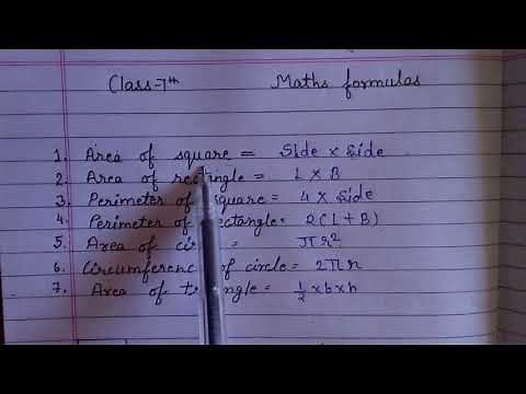 class 7th important maths formulas
