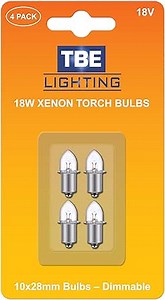 TBE LIGHTING Replacement 18V Xenon Flashlight Bulbs, Pack of 4 Energy Flashlight Bulbs Compatible with 18 Volt ONE+ Cordless Work Lights/Porter Cable PC180FL PCL180L and 18v Flashlights