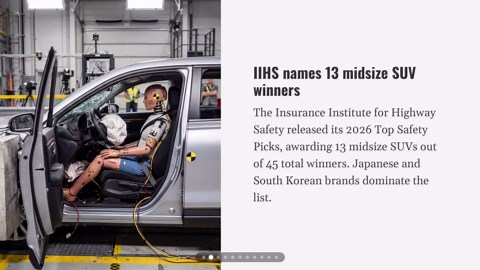 13 midsize SUVs earned top safety picks for 2026 — several start under $40,000