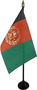 AZ FLAG - Afghanistan Table Flag 4'' x 6'' - Afghan Mini Desk Flag 100% Polyester 15 x 10 cm - Office Banner with 10'' Pole - Golden Spear
