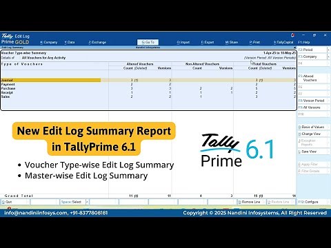 TallyPrime 6.1 Edit Log Summary | Track & View All Edited Vouchers and Masters Easily