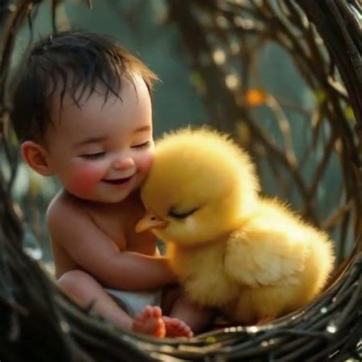 Little chick saves baby in forest
