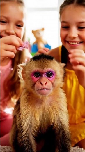 Monkey's First Makeup Tutorial! 💄🐒 Glam Look! #youtubeshorts