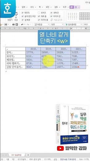 한글문서작성] 표 단축키