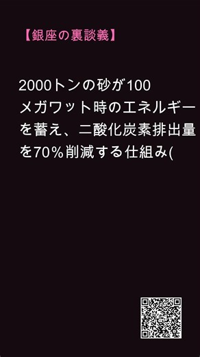 【マダムの裏談義】2000トンの砂が100メガワット時のエネルギーを蓄え、二酸化炭素排出量を70％削減する仕組み(Fo