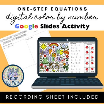 Digital Color by Number: One-Step Equations - Spring Theme