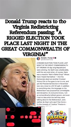 TRUMP GOES NUCLEAR! "RIGGED!" He's FURIOUS About Virginia! 😡🍊"#short"