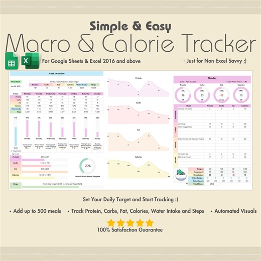 Macro and Calorie Tracker, Excel, Google Sheets, Meal Planner, Calorie Counter, Weekly Macros Tracker, Steps Tracker, - Etsy