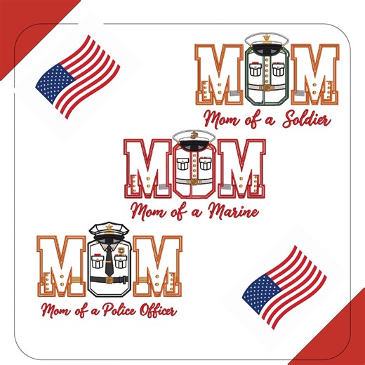 Military Mom Embroidery Design Bundle, Patriotic Applique for Mom of a Marine, Soldier, Police Officer, Front Chest Applique Front Chest - Etsy