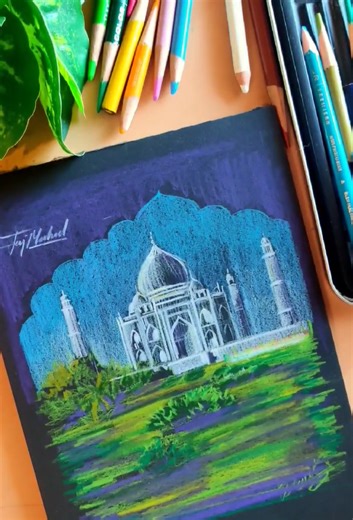 Taj Mahal dibujado con lápices de color | Tutorial Prismacolor paso a paso