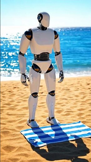 Robot Goes To The Beach #ai #robot #robotsurfs #aivideo #futuristic #humanoid #fyp