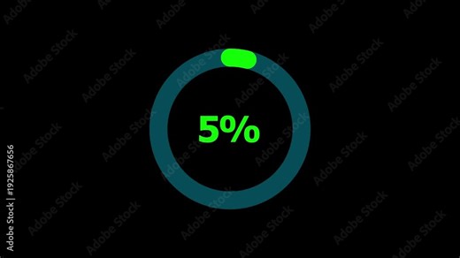 Circle loading bar icon animation . Cyan color loading, processing bar 0 to 15 percent.in transparent background.