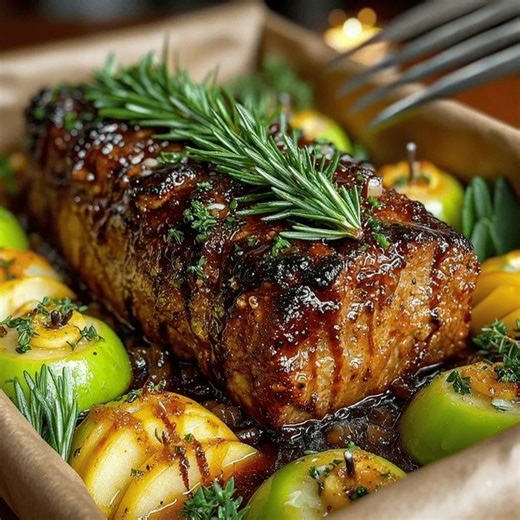 🍖 Herb Roasted Pork Loin with Apples 🍎 The perfect balance of savory herbs and caramelized sweetness — a true autumn feast! 🍂 🍽 Ingredients 🐖 For the Pork Loin: 2–3 lbs (900 g–1.4 kg) pork loin, trimmed 2 tbsp olive oil 🫒 1 tbsp fresh rosemary, finely chopped 🌿 1 tbsp fresh thyme, finely chopped 🌱 1 tbsp fresh sage, finely chopped 🍃 4 garlic cloves, minced 🧄 1 tsp salt 🧂 ½ tsp freshly ground black pepper ⚫ 🍏 For the Roasted Apples & Onions: 2 cups apples, cored and sliced (mix of swe
